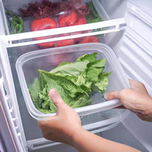 Đưa rau vào hộp để đánh nguội trong tủ lạnh.