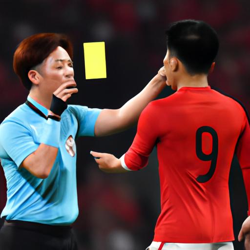Trọng tài Sato rút thẻ đỏ cho một cầu thủ.